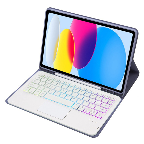 Θήκη με φωτιζόμενο πληκτρολόγιο bluetooth touchpad για iPad 10.9" 2022 (10 gen.), μωβ