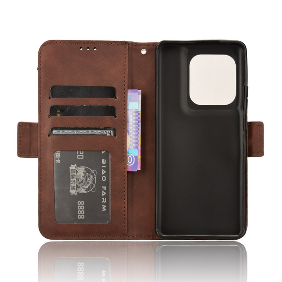 Θήκη με πτερύγιο για Motorola Edge 50 Ultra, Card Slot, καφέ