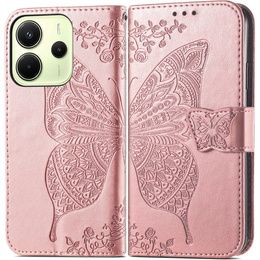 Θήκη με πτερύγιο για Xiaomi Redmi Note 14 4G, Butterfly, ροζ rose gold