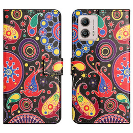Θήκη με πτερύγιο για Motorola Moto G53 5G / G23 / G13, Wallet, colorful jellyfish, μαύρη