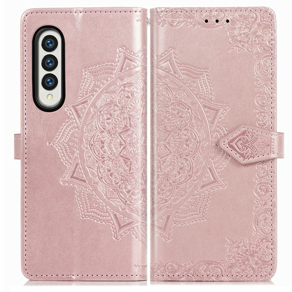 Θήκη με πτερύγιο για Samsung Galaxy Z Fold3 5G, Mandala, ροζ rose gold