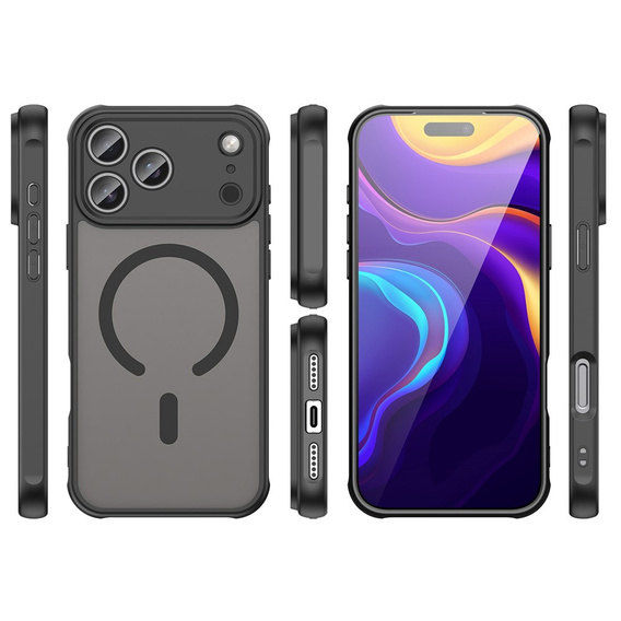 Ματ θήκη για iPhone 17 Pro Max, για MagSafe, με προστασία κάμερας, μαύρο