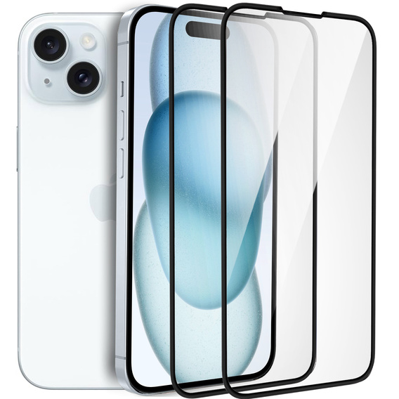 2x Μετριασμένο γυαλί για iPhone 15, ERBORD 3D πλήρης οθόνη