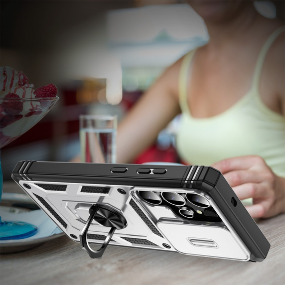 Θήκη για Samsung Galaxy S25 Ultra, KickStand Camera Lens, λευκή