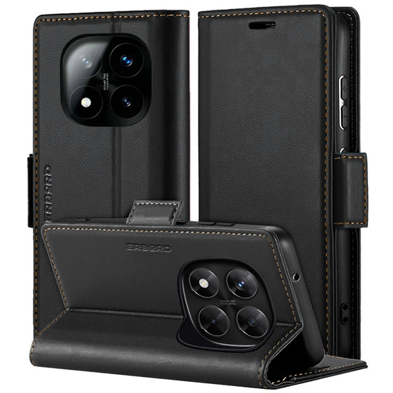 Θήκη για Xiaomi Redmi Note 14 Pro+ 5G / Xiaomi Poco X7 5G / Xiaomi Redmi Note 14 Pro 5G, ERBORD Glossy Litchi, πορτοφόλι με πτερύγιο, μαύρη