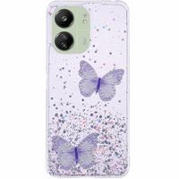 Θήκη για Xiaomi Redmi 13C / Poco C65, Glitter Butterfly, μωβ