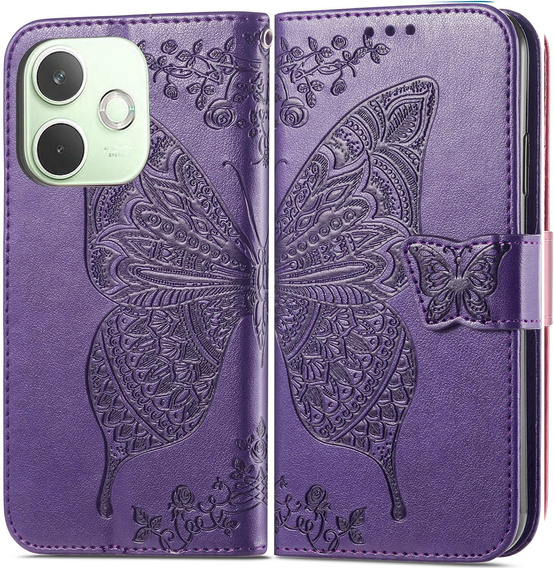 Θήκη με πτερύγιο για Oppo A5 Pro 5G, Butterfly, μωβ