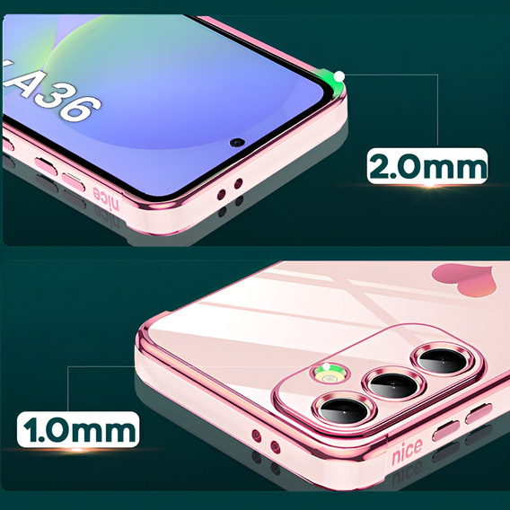 Η θήκη για το Samsung Galaxy A36, Electro heart, ροζ rose gold + γυαλί 9H