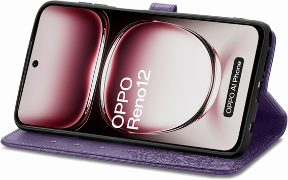 Θήκη με πτερύγιο για Oppo Reno 12, Mandala, μωβ