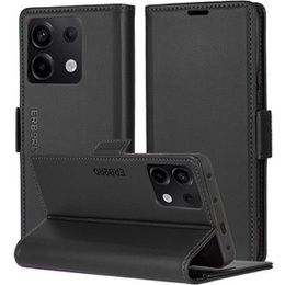 Θήκη για Xiaomi Redmi Note 13 5G, ERBORD Glossy Litchi, πορτοφόλι με πτερύγιο, μαύρη