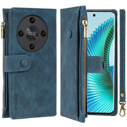 Θήκη με πτερύγιο για Honor Magic 6 Lite 5G, Wallet Zipper Pocket, μπλε