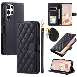θήκη πτερύγιο για Samsung Galaxy S25 Ultra, Rhombus Crossbody Leather, μαύρη