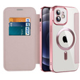 Θήκη με πτερύγιο για iPhone 12, RFID Wallet MagSafe CamShield, ροζ