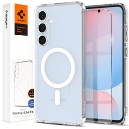 Θήκη MagSafe Spigen για Samsung Galaxy S24 FE, Ultra Hybrid, διαφανής / λευκή + Μετριασμένο γυαλί 9H