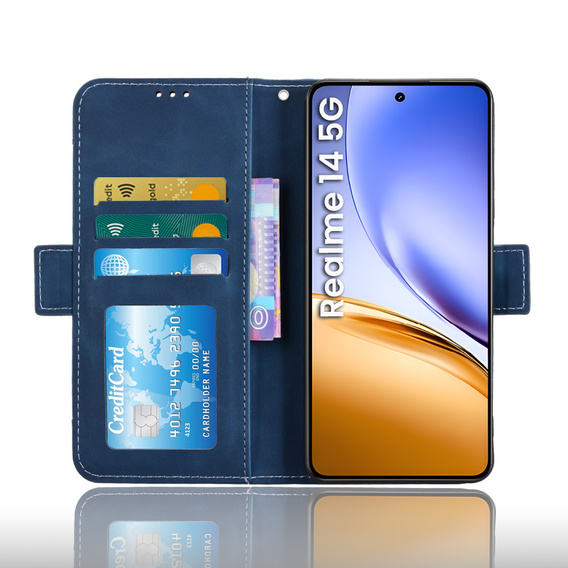 Θήκη με πτερύγιο για Realme 14 5G / Realme 14T 5G, Card Slot, σκούρο μπλε