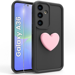Θήκη για Samsung Galaxy A36, Silicone Heart, μαύρη + σκληρό γυαλί 9H