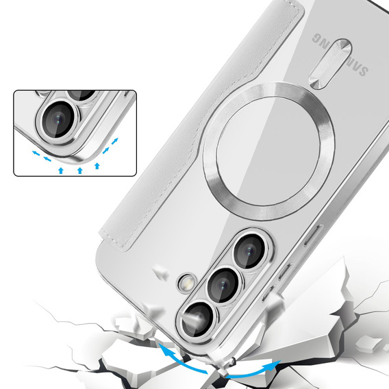 Θήκη με πτερύγιο για Samsung Galaxy S25, RFID Wallet MagSafe CamShield, ασημένια