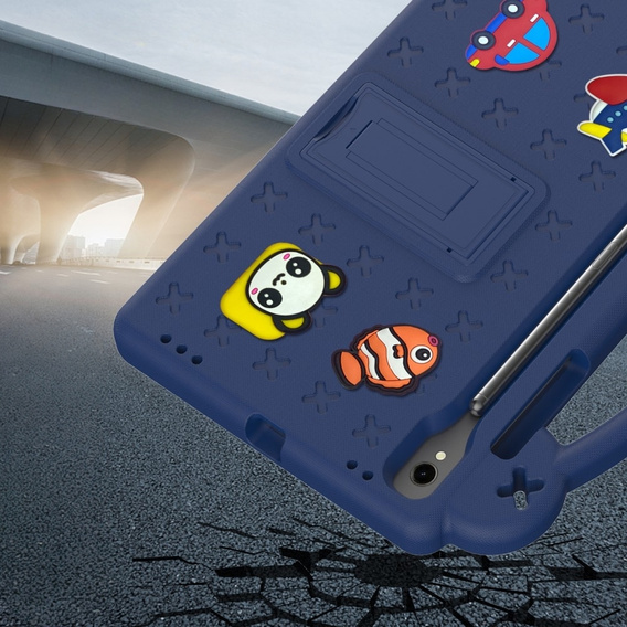 Παιδική θήκη για Samsung Galaxy Tab S7/S8/S9, Cute Patterns, με βάση, σκούρο μπλε