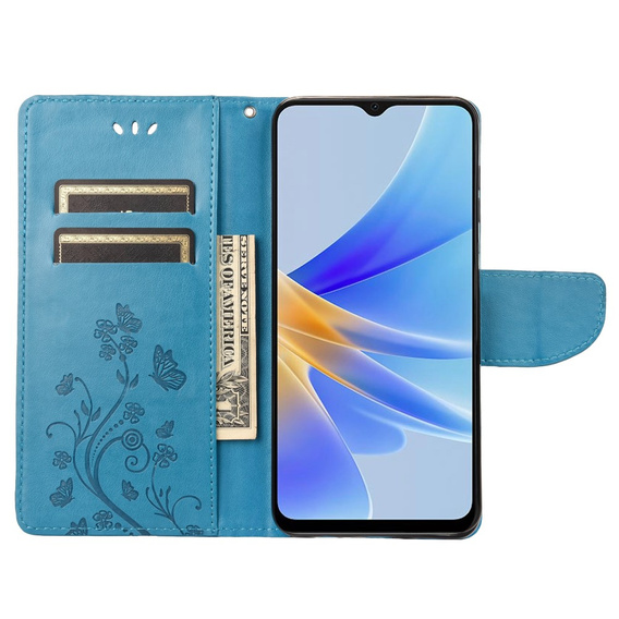Θήκη με πτερύγιο για Oppo A17, Butterfly, μπλε