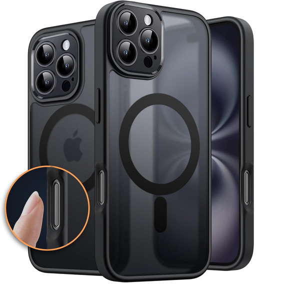 Θήκη για iPhone 16 Pro, για MagSafe, ERBORD Μatt Case, μαύρη + Γυαλί οθόνης