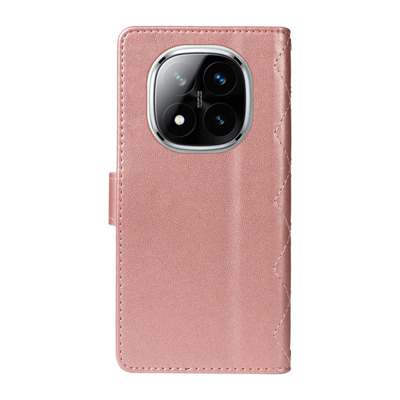 θήκη πτερύγιο για Xiaomi Redmi Note 14 Pro 5G / Xiaomi Redmi Note 14 Pro+ 5G / Xiaomi Poco X7 5G, Rhombus Crossbody Leather, ροζ rose gold