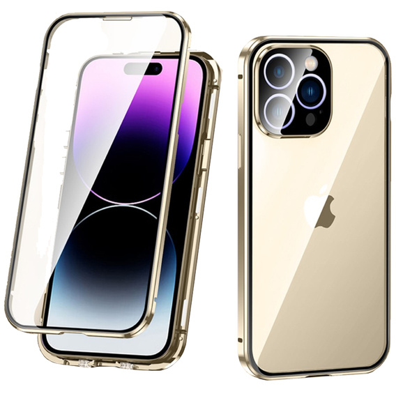 θήκη για το iPhone 14 Pro, Magnetic Dual Glass, χρυσή