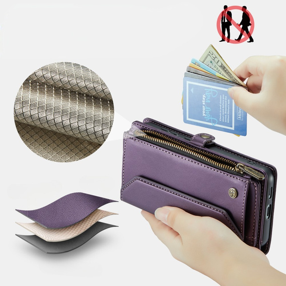 θήκη CASEME για Samsung Galaxy S24 FE, RFID Leather Wallet, με λουράκι ώμου, μωβ