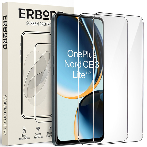 2x Μετριασμένο γυαλί για OnePlus Nord CE 3 Lite 5G, ERBORD 9H Hard Glass στην οθόνη
