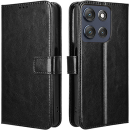 Θήκη με πτερύγιο για Motorola Moto G86 5G, Crazy Horse Wallet, μαύρη