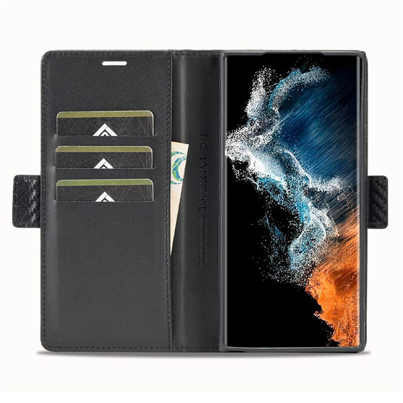 Θήκη με πτυσσόμενο καπάκι LC.IMEEKE Carbon για Samsung Galaxy S26 Ultra, μαύρη