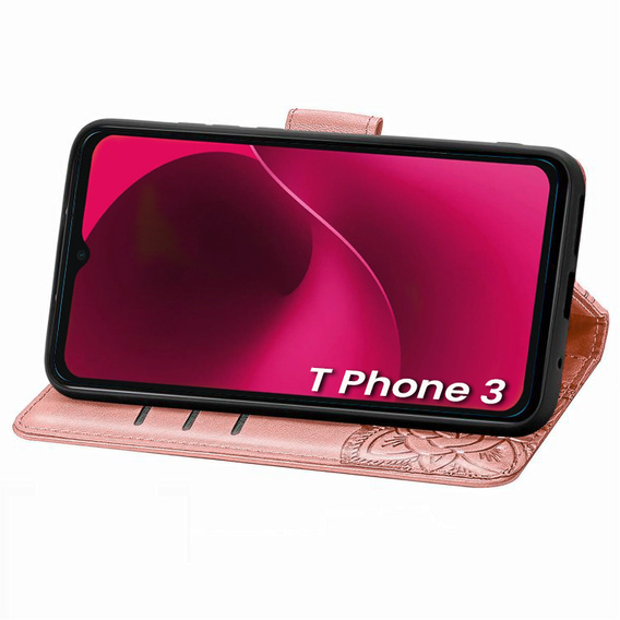 Θήκη με πτερύγιο για T Phone 3 5G, Butterfly, ροζ rose gold