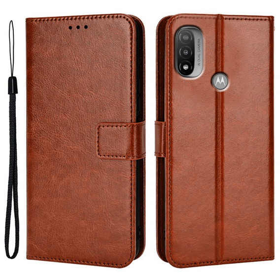 Θήκη με πτερύγιο για Motorola Moto E20/E30/E40, Crazy Horse Wallet, καφέ