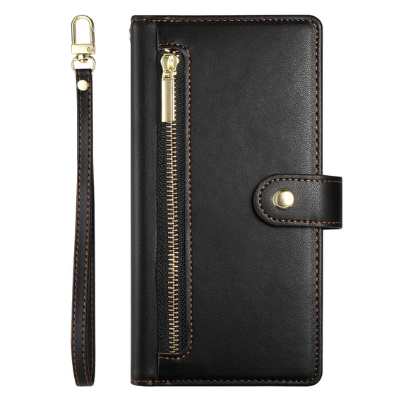 Θήκη με πτερύγιο για Honor Magic 7 Lite, Wallet Zipper Pocket, μαύρη