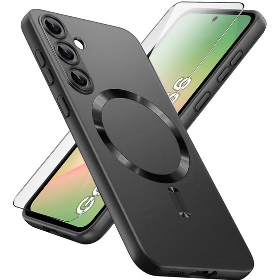 Θήκη για Samsung Galaxy A56, ColorMag, για MagSafe, μαύρη + γυαλί 9H, μετριασμένο