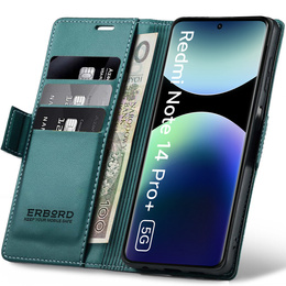 Θήκη για Xiaomi Redmi Note 14 Pro+ 5G / Xiaomi Poco X7 5G / Xiaomi Redmi Note 14 Pro 5G, ERBORD Glossy Litchi, πορτοφόλι με πτερύγιο, πράσινη