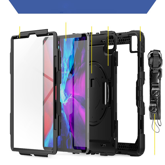 Θωρακισμένη θήκη για iPad Pro 12.9 2022 / 2021 / 2020 / 2018, προστατευτική 360 με χώρο για γραφίδα, μαύρη