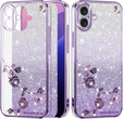 Θήκη για iPhone 16 Plus, Glitter Flower, μωβ
