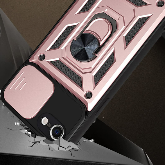 Θωρακισμένη θήκη για iPhone 16E, CamShield Slide, ροζ + Μετριασμένο γυαλί 9H