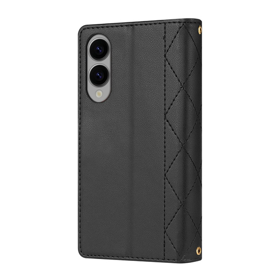 θήκη πτερύγιο για Samsung Galaxy S25 Edge, Rhombus Crossbody Leather, μαύρη