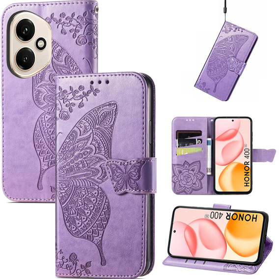 Θήκη με πτερύγιο για Honor 400 5G, Butterfly, μωβ