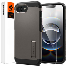 θήκη Spigen για iPhone 16E, Tough Armor Mag Mag MagSafe, γκρι + μετριασμένο γυαλί 9H