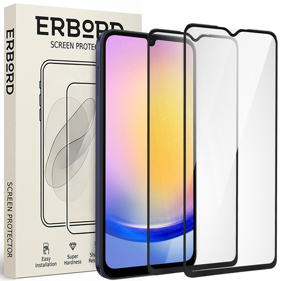 2x Μετριασμένο γυαλί για Samsung Galaxy A25 5G, ERBORD 3D πλήρης οθόνη