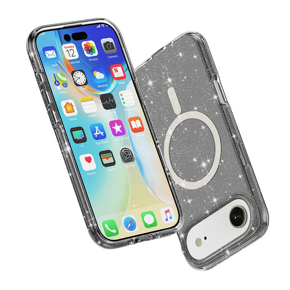 Θήκη για iPhone Air, για MagSafe, glitter, ημιδιαφανές μαύρο