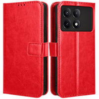 Θήκη με πτερύγιο για Xiaomi Poco F6 Pro, Crazy Horse Wallet, κόκκινη