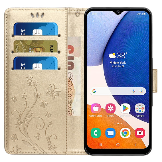 Θήκη με πτερύγιο για Samsung Galaxy S23 FE, Butterfly, χρυσή