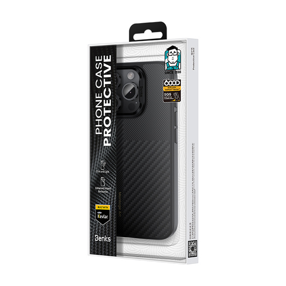 θήκη BENKS Kevlar για iPhone 16 Pro Max, για MagSafe, Carbon Fiber, μαύρη