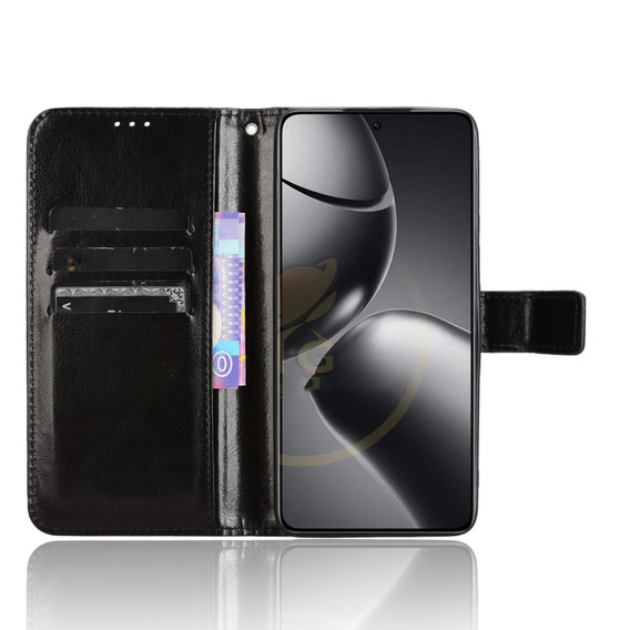 Θήκη με πτερύγιο για Xiaomi 14T Pro, Crazy Horse Wallet, μαύρη