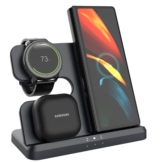 Ασύρματο φορτιστή 3 σε 1 QI γρήγορο για Samsung S25 S24 S23 Galaxy Watch Buds Σταθμός μαύρο