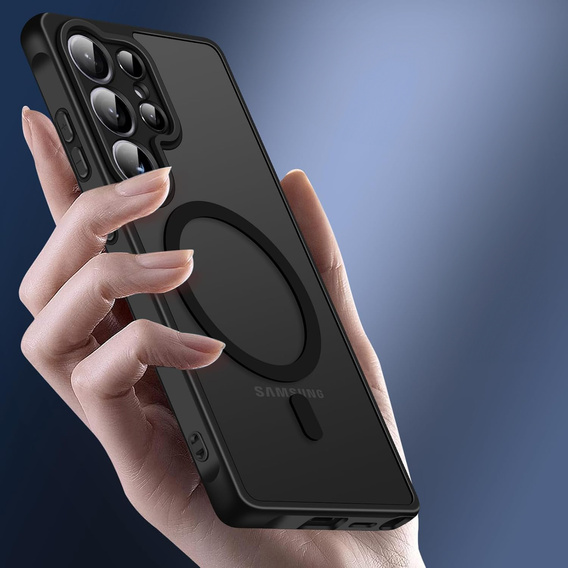 Θήκη για Samsung Galaxy S25 Ultra, για MagSafe, ERBORD Μatt Case, μαύρη + Γυαλί οθόνης