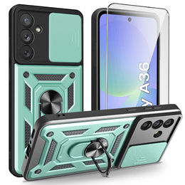 Θωρακισμένη θήκη για Samsung Galaxy A36, CamShield Slide, πράσινη + Μετριασμένο γυαλί 9H